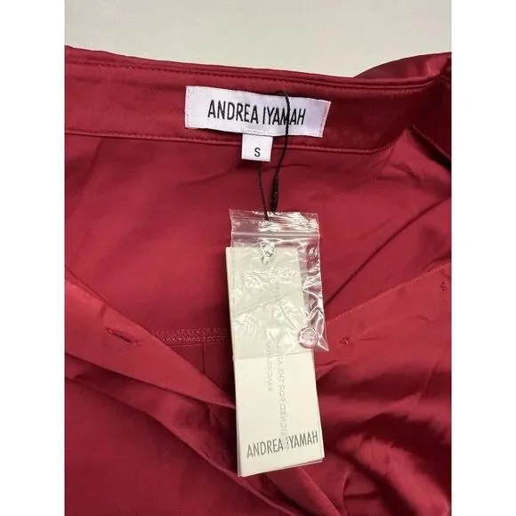 Andrea lyamah Red Vana Satin Button-Front Shirt.Saks Fifth Avenue. Sz S. NWT - Picture 6 of 13